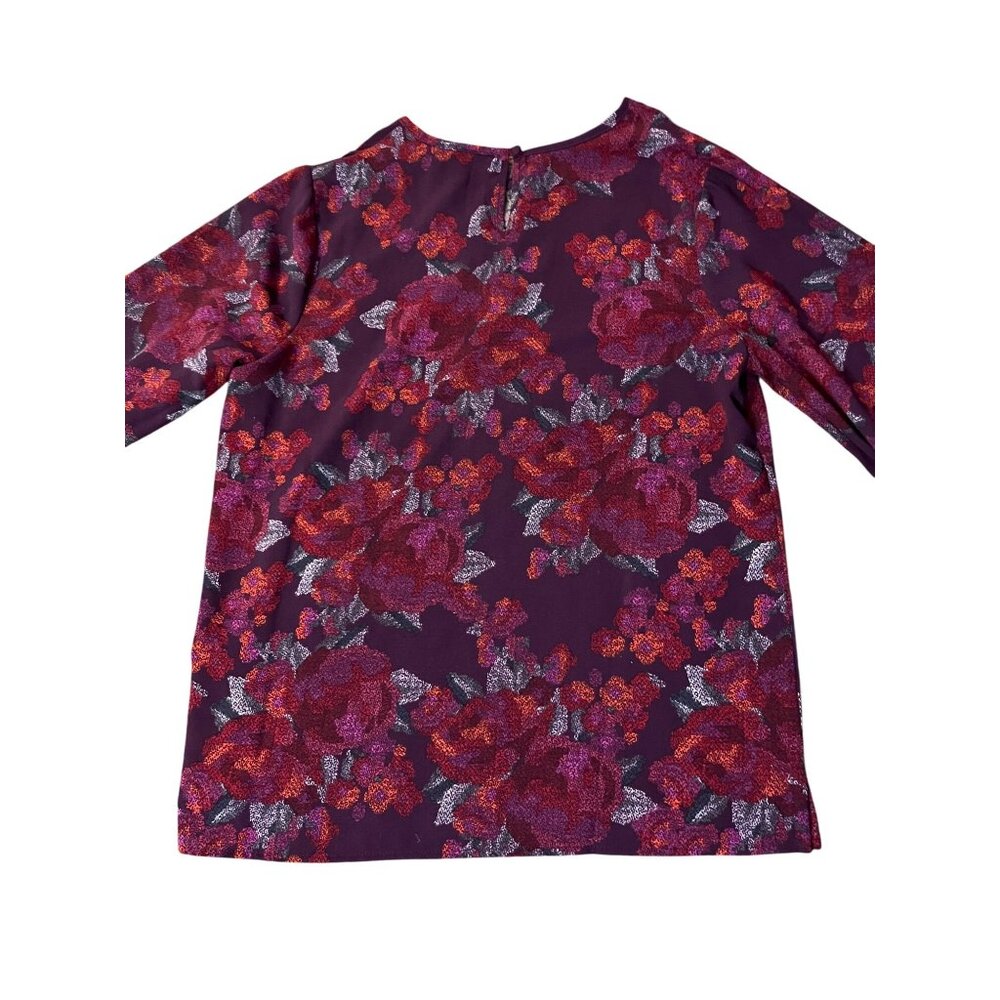 Christopher & Banks Women’s Blouse S Burgundy Floral Long Sleeve NEW - Picture 5 of 15